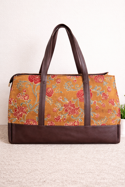 Karwaan🍂 Mustard Bloom motifs ~ Sanganeri Handblock Fabric Bag