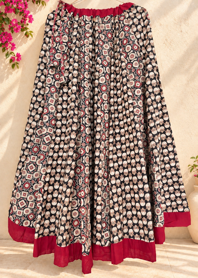 ✨Navrang ~ Wine Red w/ Black ~ Ajrakh Skirt