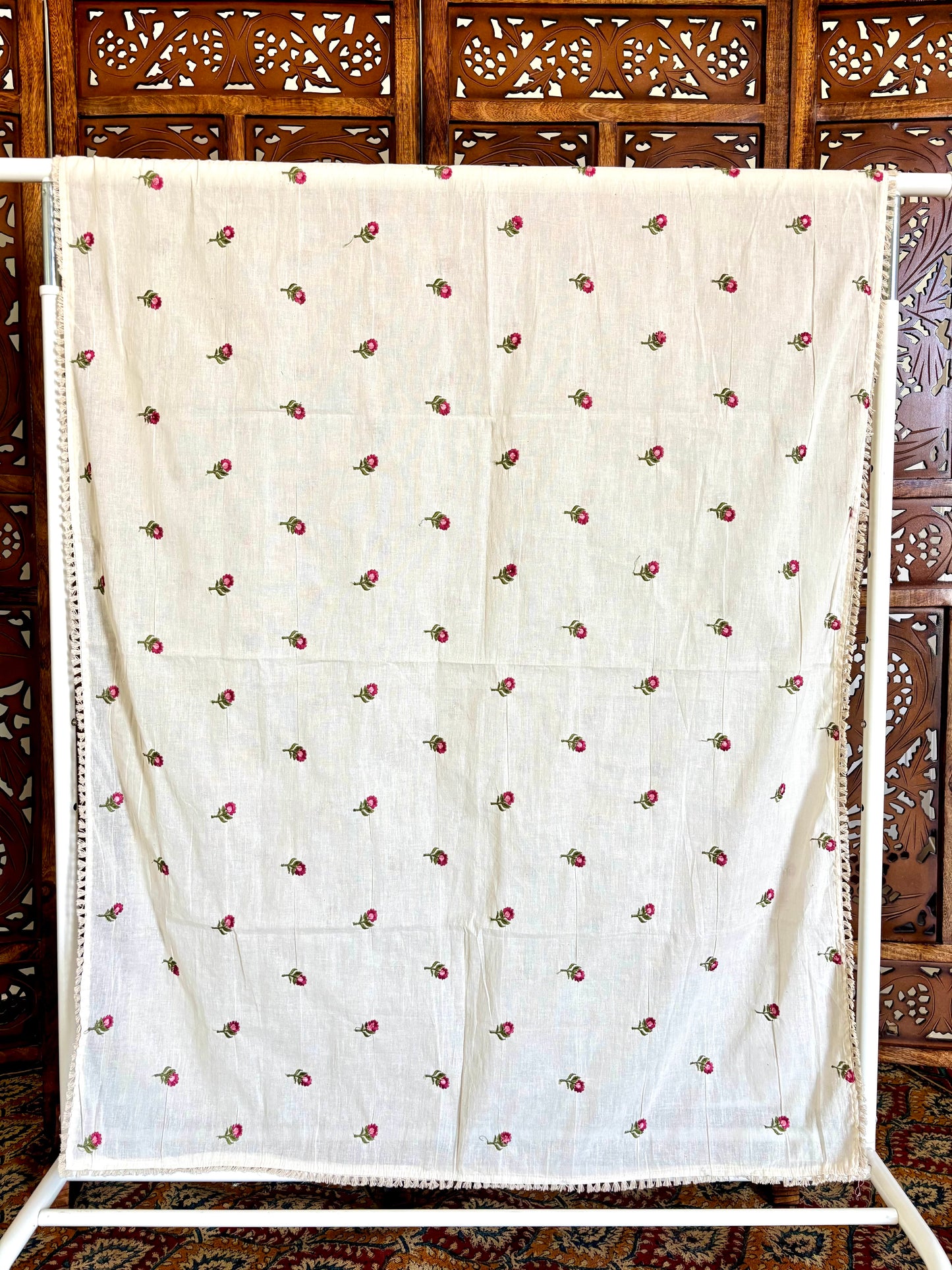Khadi Cotton Dupatta ~ Wild Bloom Berry Blossom