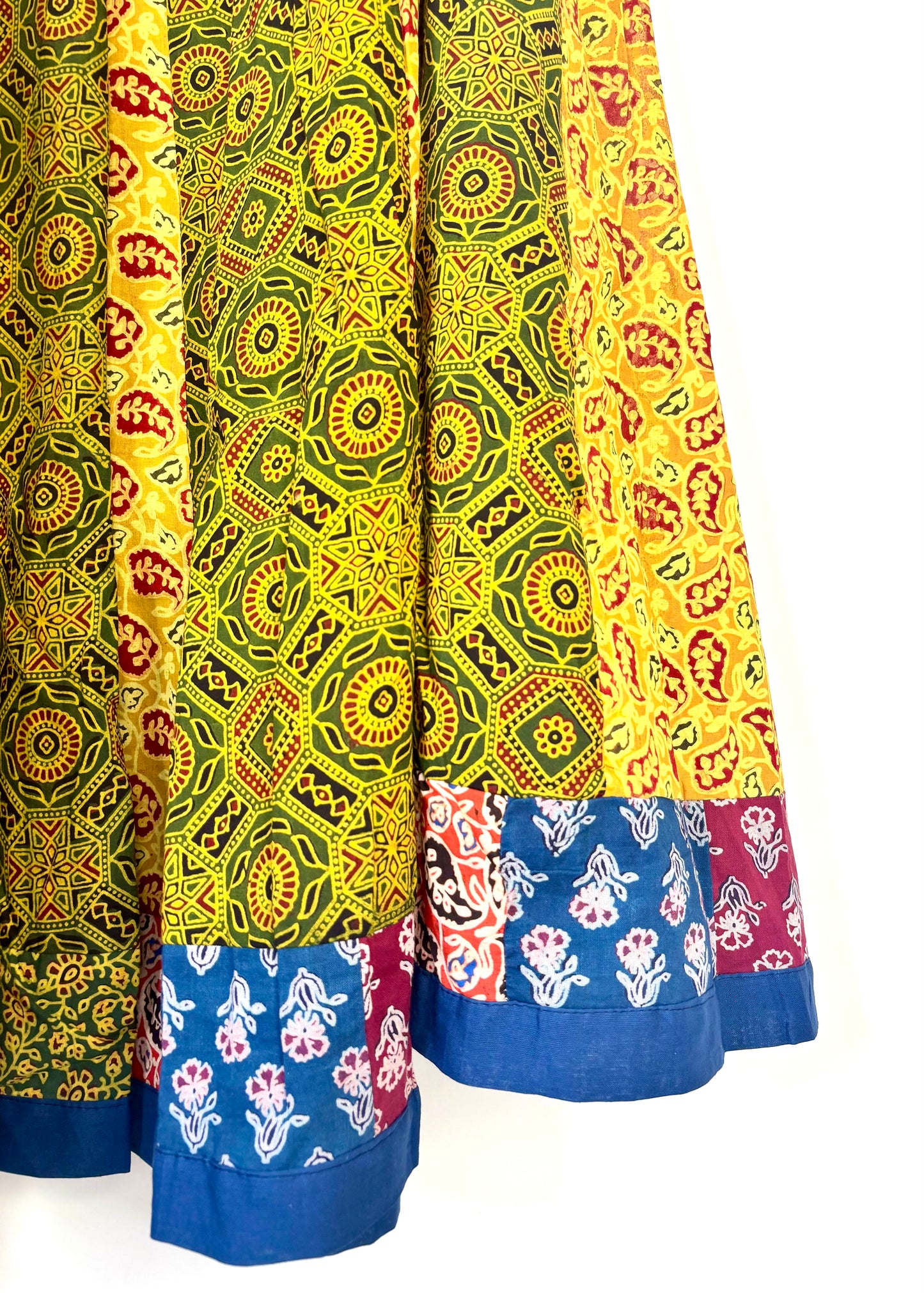 🌻Navrang ~ Ajrakh Skirt and Dupatta Set ~ Yellow & Blue w/ multicolor border