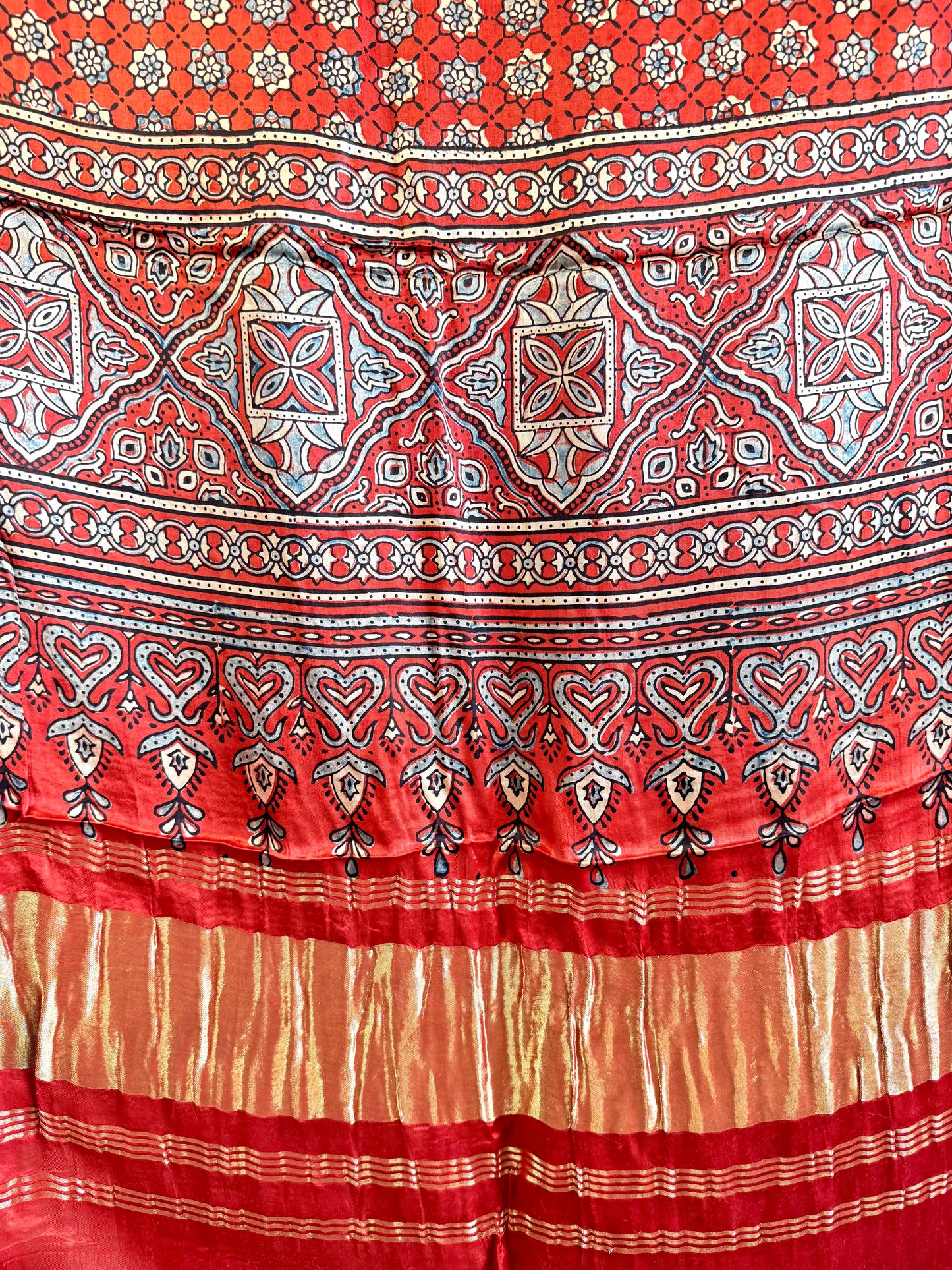 Modal Silk Ajrakh Dupatta ~ Brick Red Jharokha Motif w/ Zari