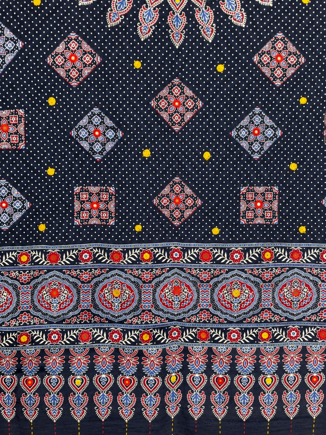 Rangrez🔅Ajrakh Mulmul Cotton Dupattas with Embroidery ~ Indigo Bloom
