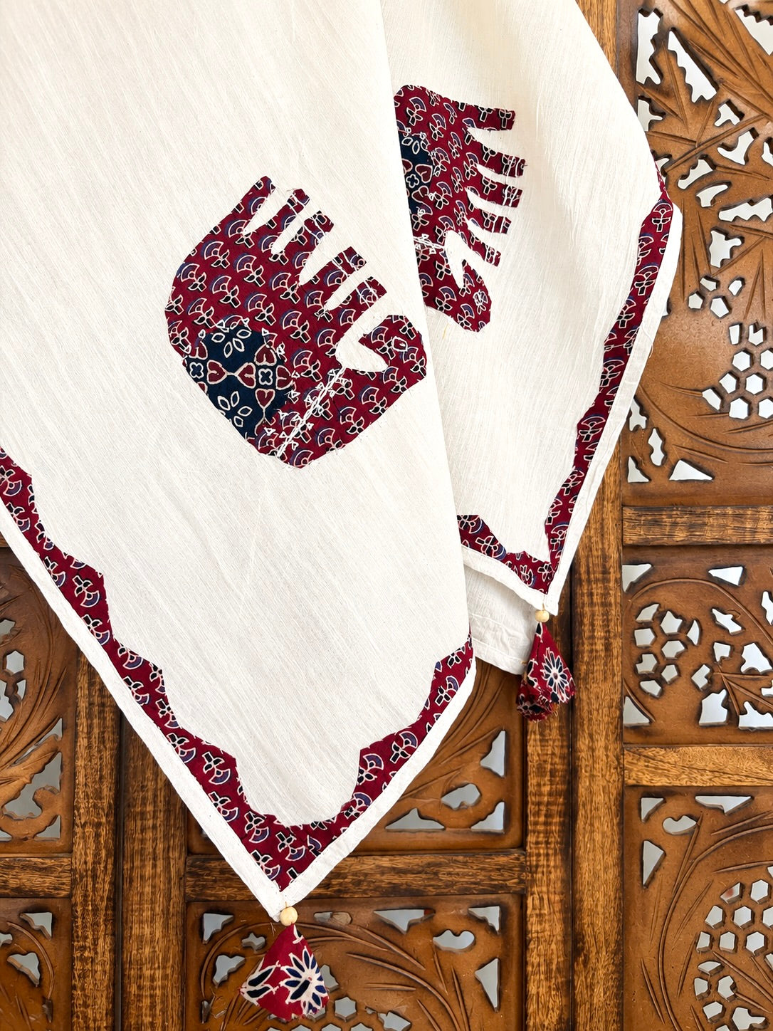 Ajrakh Applique & Kantha Embroidered ~ Red Hastika Dupatta