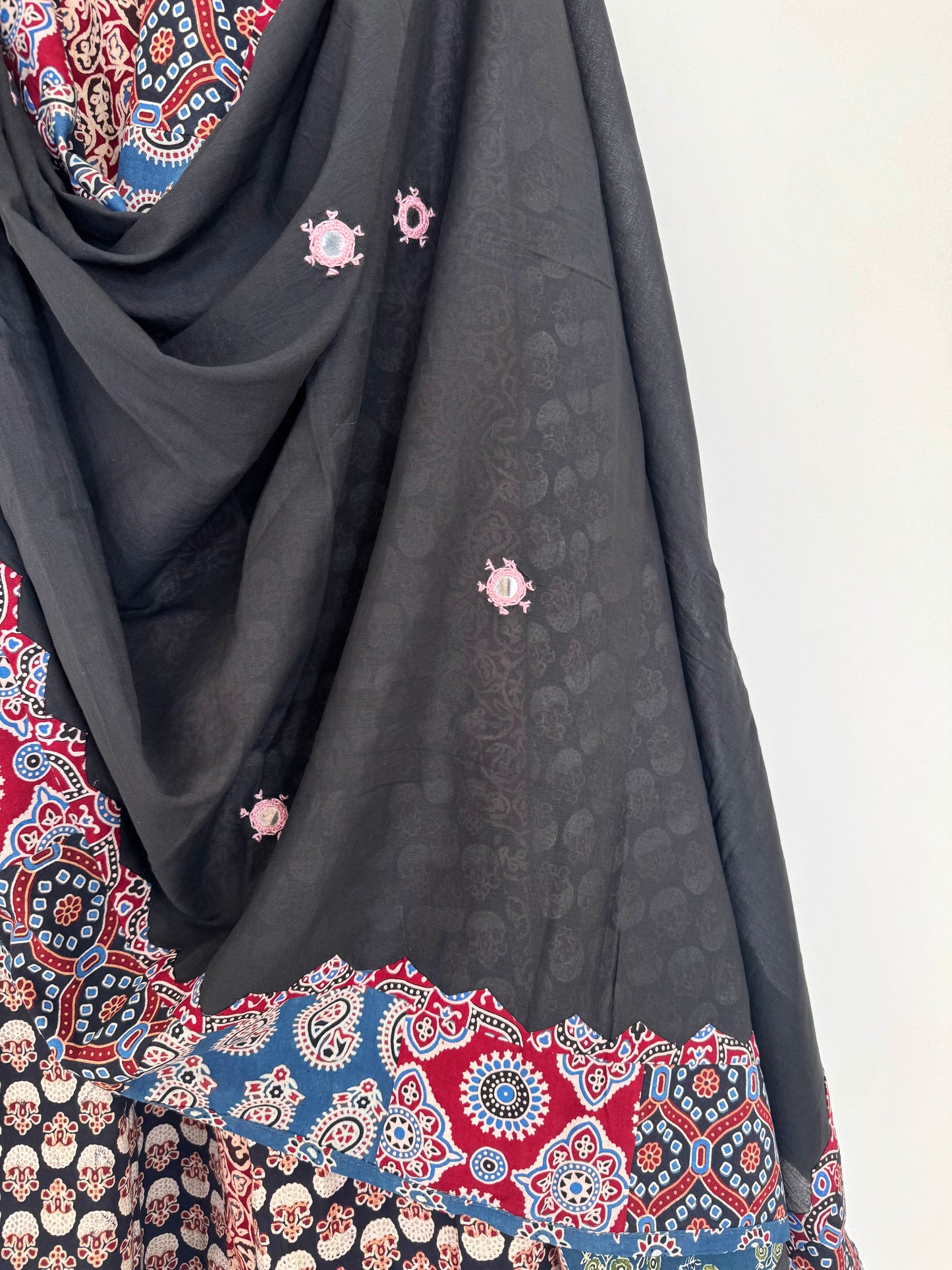 ✨Garba nu Ghoomie ~ Ajrakh Lehenga and Dupatta Set ~ Red and Black Combo