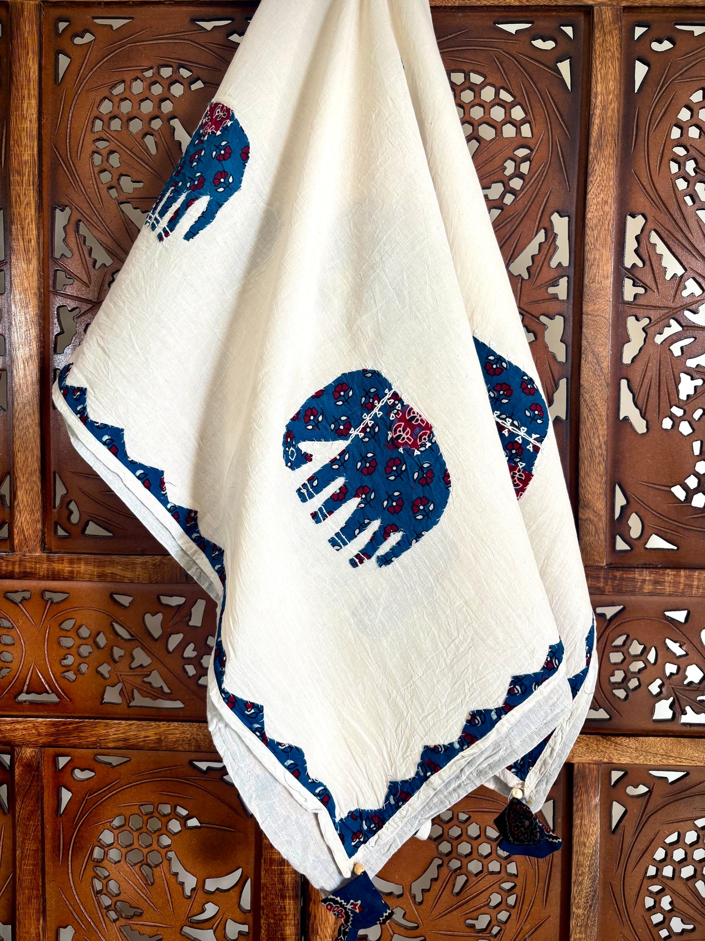 Ajrakh Applique & Kantha Embroidered ~ Blue Hastika Dupatta