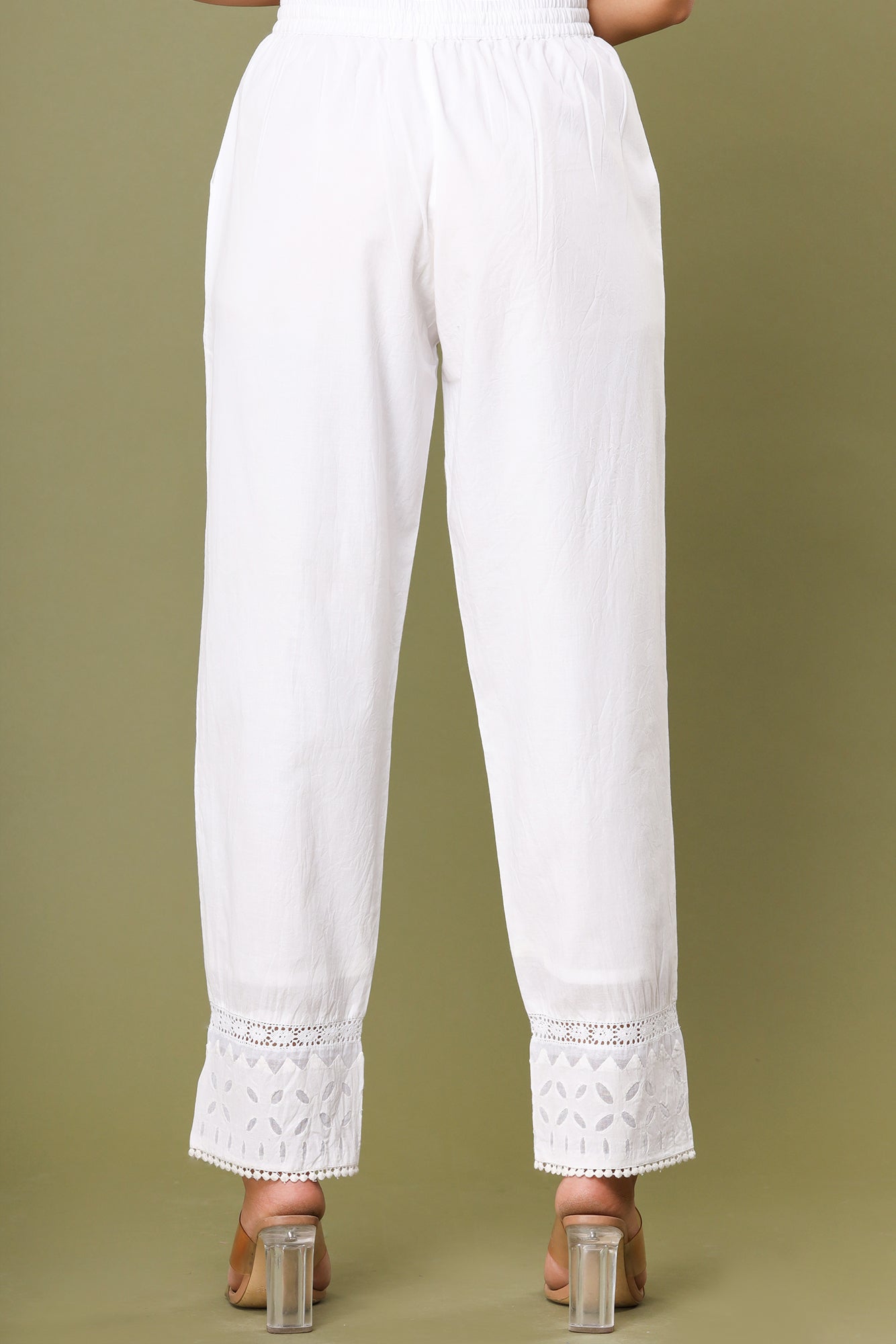 Pearl White ~ Appliqué Laced Cut Pant