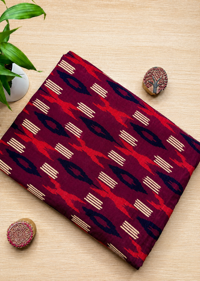 Wine Red Base w/ Ikkat Motifs Fabric
