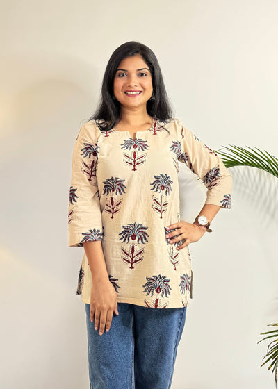 Lilies - Ivory White Ajrakh Kurti