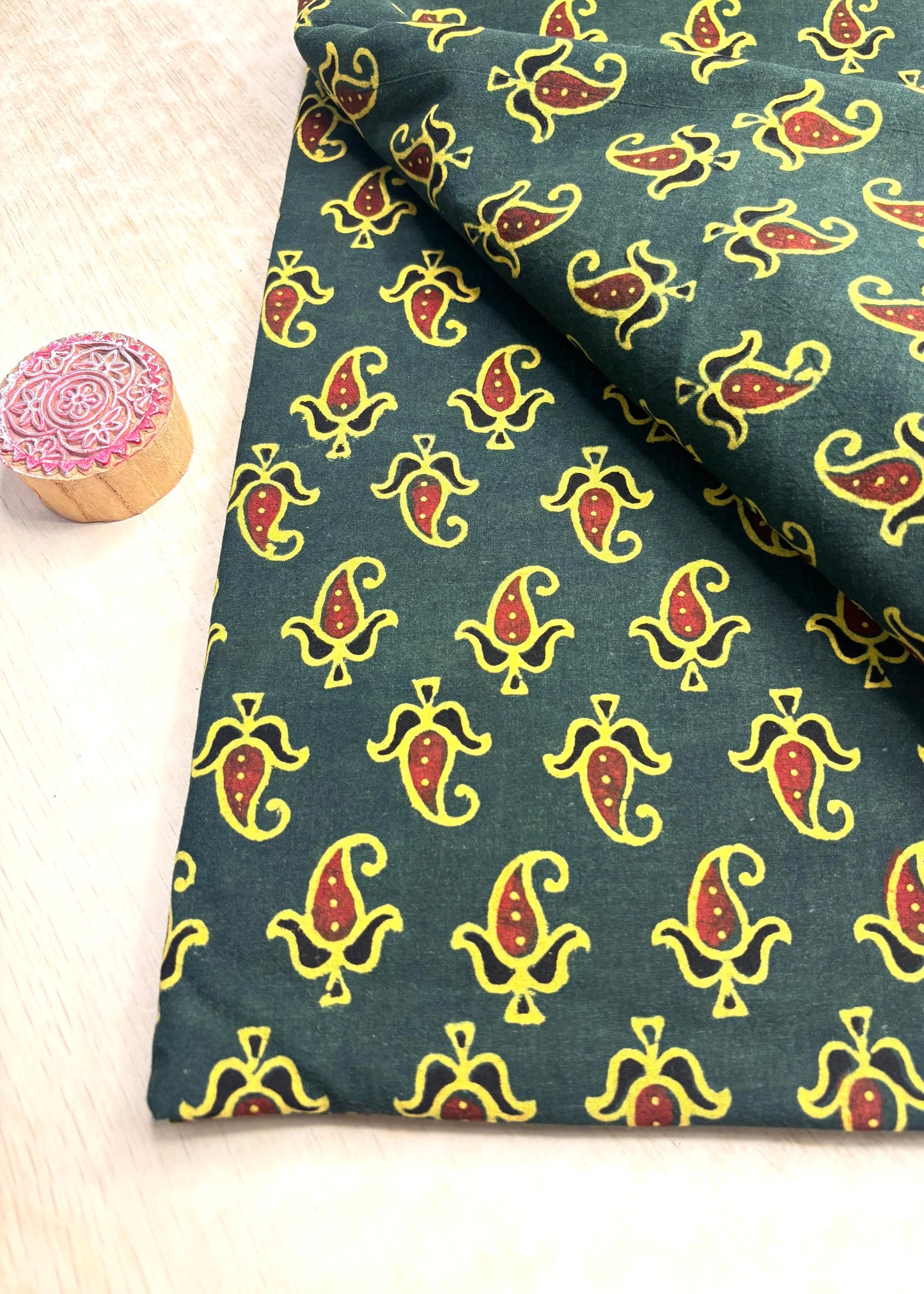 Forest Green Cotton Ajrakh Fabric