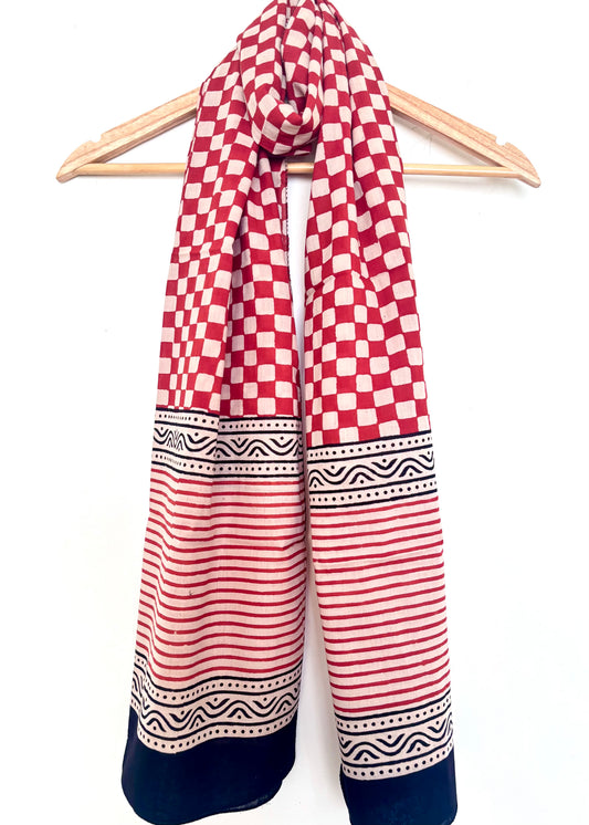 Raag🪷Mulmul Cotton Stoles ~ Chequered Red