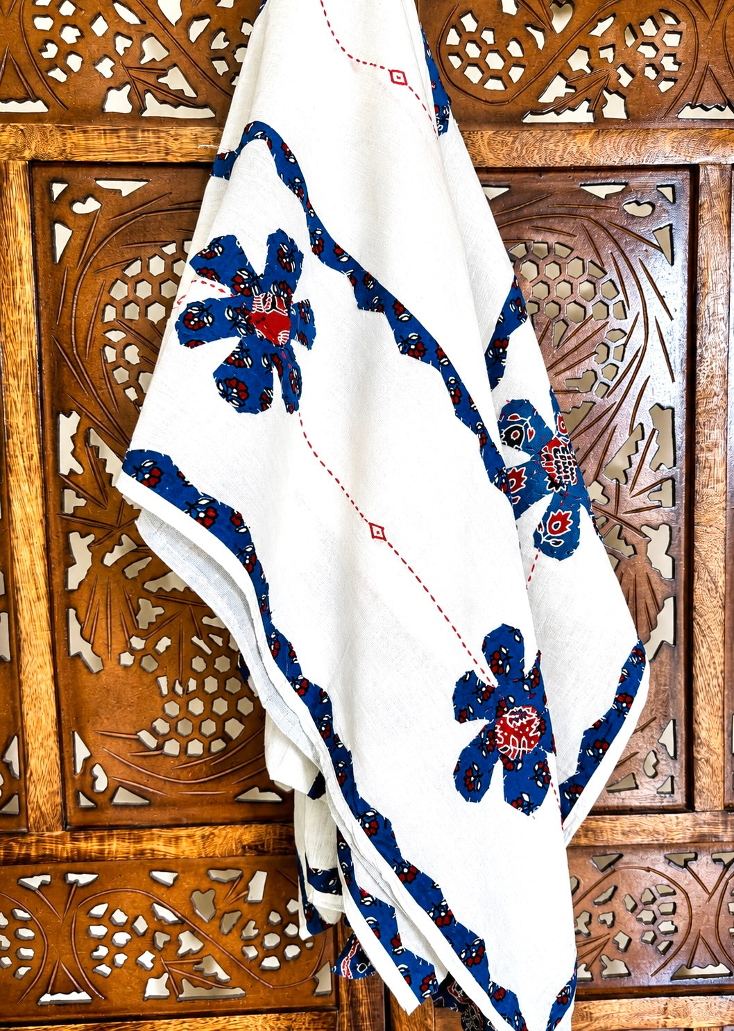 Ajrakh Applique & Kantha Embroidered ~ Indigo Phool Dupatta