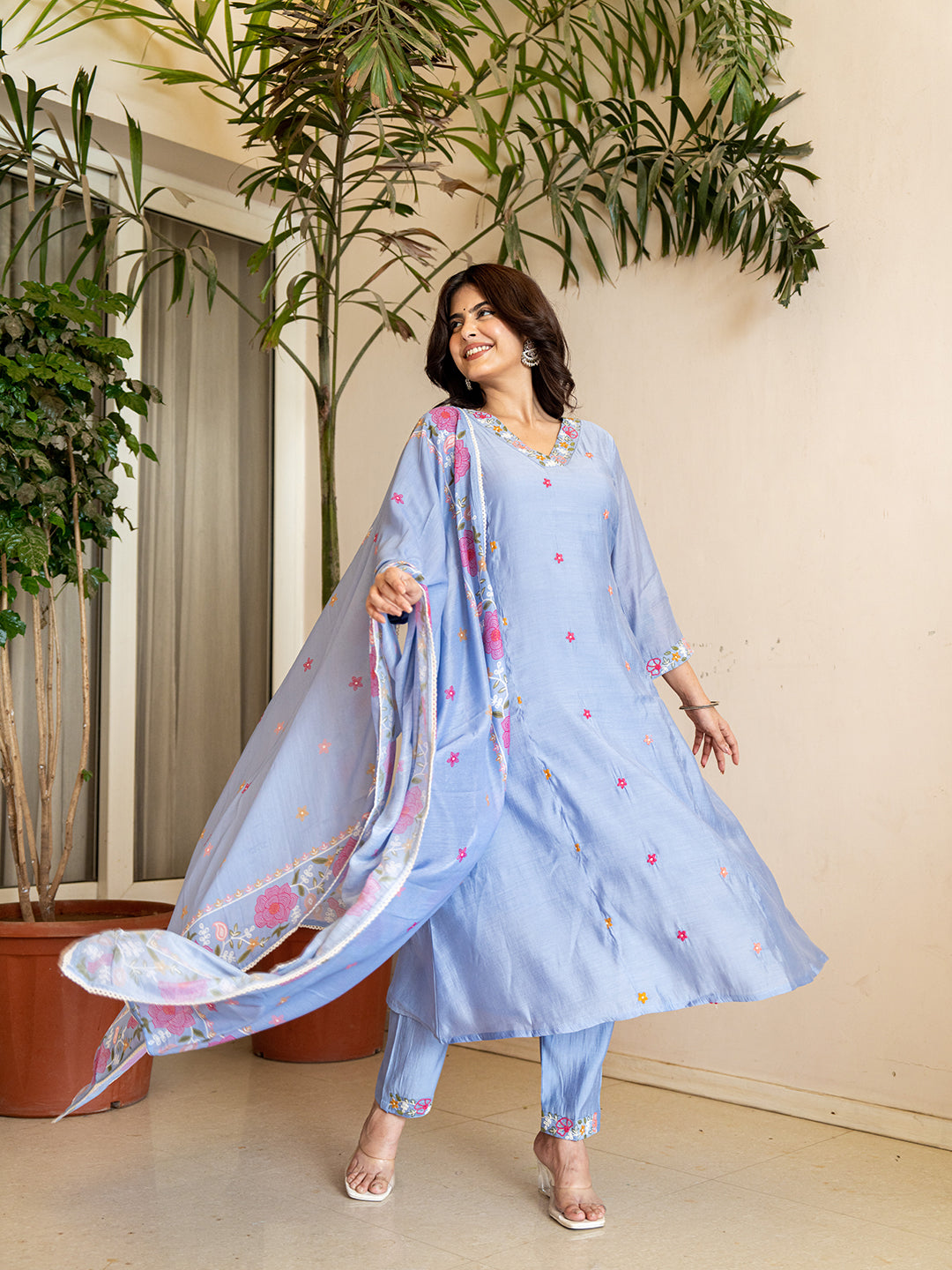 Meher𓂃 ོ☼𓂃Chanderi Silk Suit Sets, Sky Blue