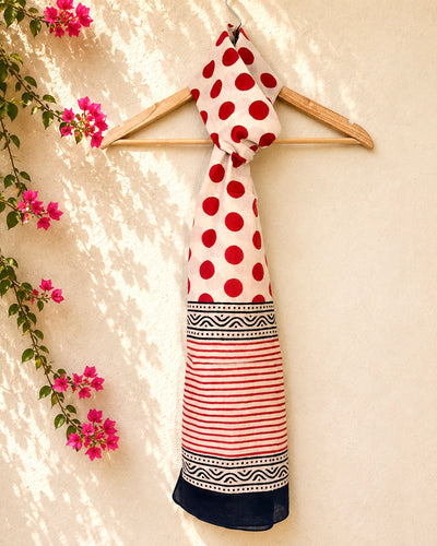 Raag 🪷 Mulmul Cotton Stoles ~ Red Polka Dots