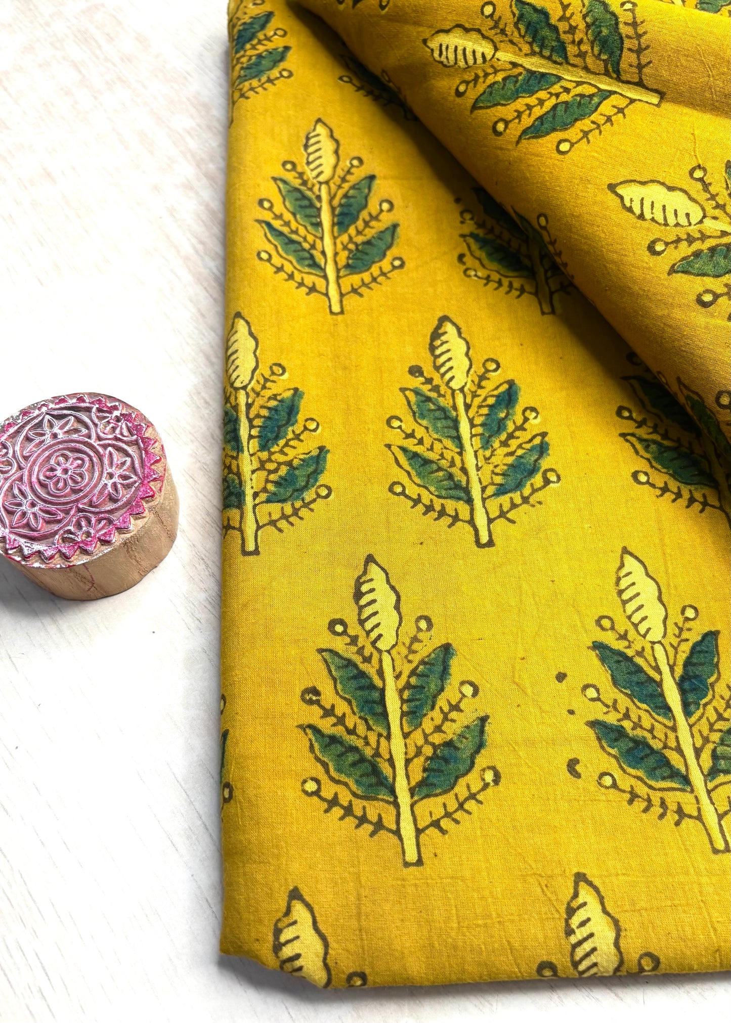 Mustard Yellow Cotton Ajrakh Fabric