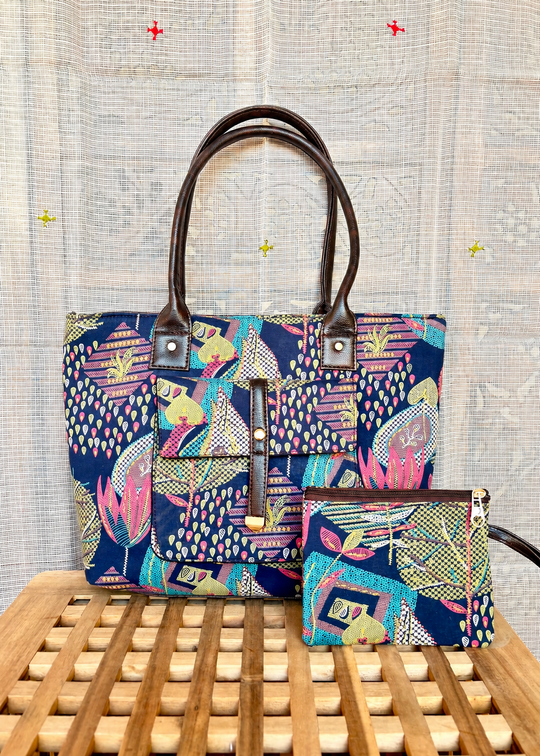 Karwaan🍂 Folk garden abstract motifs ~ Handblock Fabric Bag