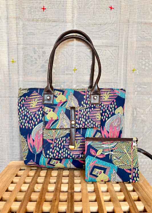 Karwaan🍂 Folk garden abstract motifs ~ Handblock Fabric Bag