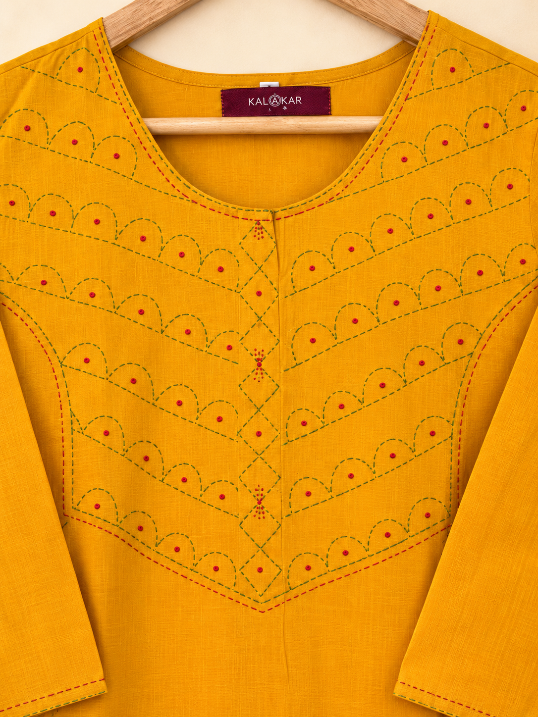 Masakali ~ Yellow Ochre Cotton Embroidered Kurti & Dupatta Set