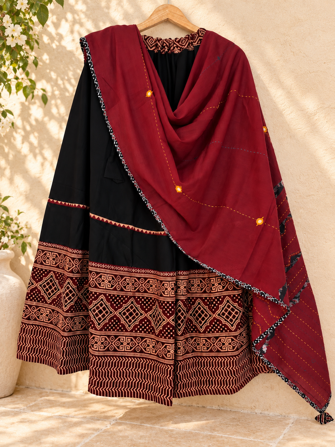 🌺Raasrang ~ Kalanya ~ Ajrakh Skirt and Dupatta Set