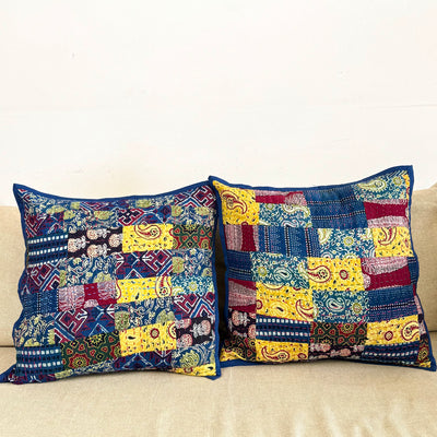 Ajrakh Cushion Covers ~ Yellow Motif ~ Set of 2