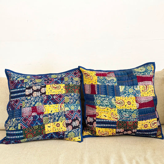 Ajrakh Cushion Covers ~ Yellow Motif ~ Set of 2