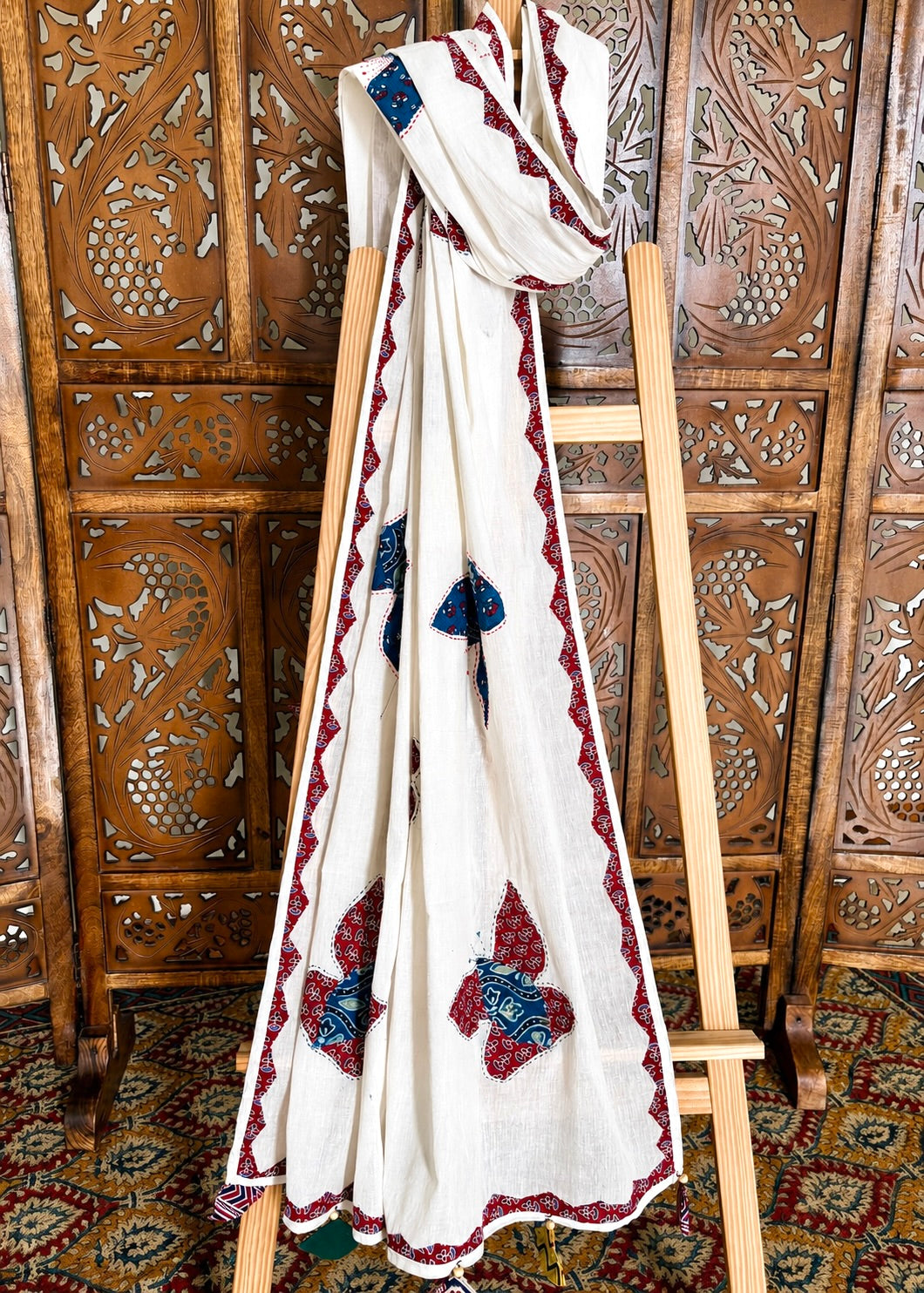 Ajrakh Applique & Kantha Embroidered ~ Rang Baag Dupatta