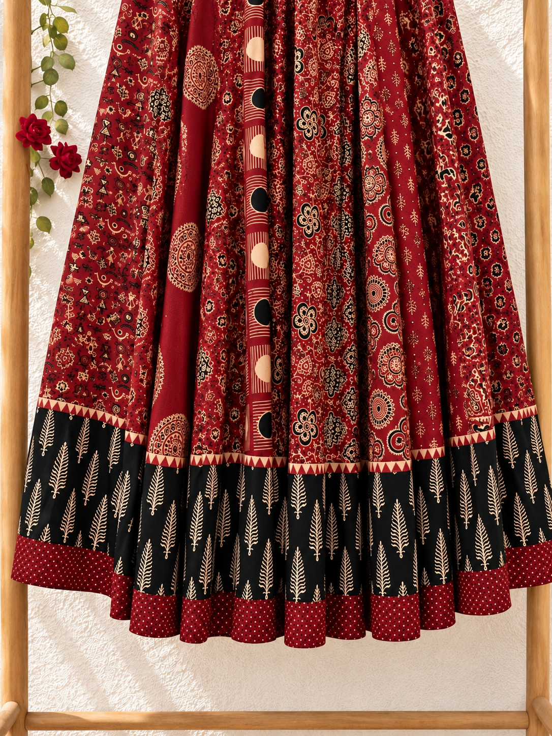 ⚜️ Dharohar ~ Mehrun ~ Ajrakh Long Kali Skirt & Dupatta Set