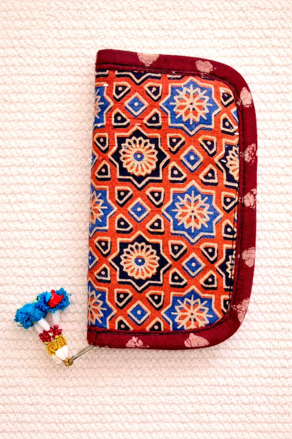 Navrang ~ Ajrakh Handcrafted Wallets ~ Orange Stars