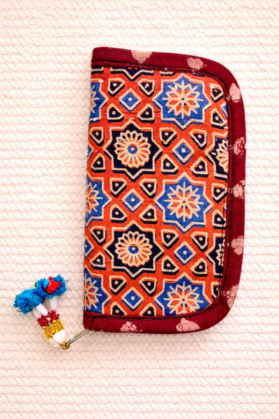 Navrang ~ Ajrakh Handcrafted Wallets ~ Orange Stars