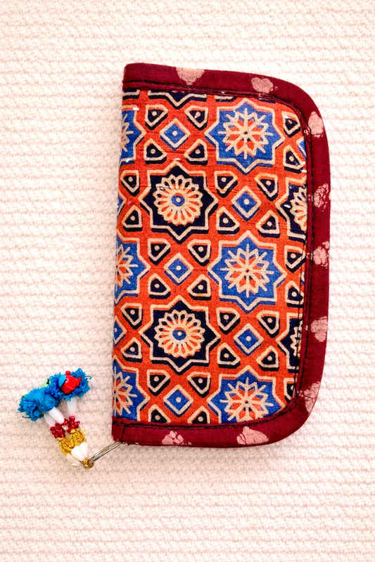 Navrang ~ Ajrakh Handcrafted Wallets ~ Orange Stars