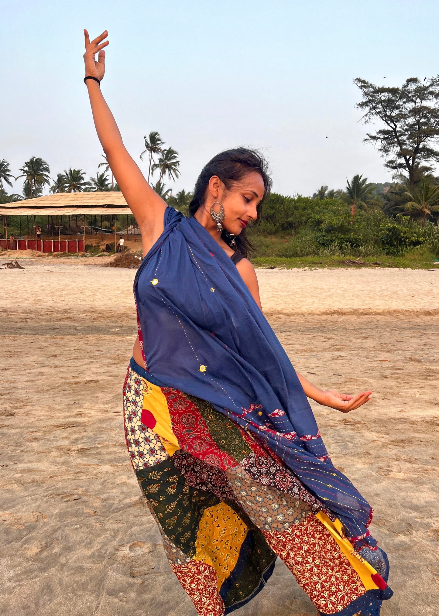 ✨Navrang ~ Ajrakh Long Skirt and Dupatta Set ~ Multicolor w/ Blue