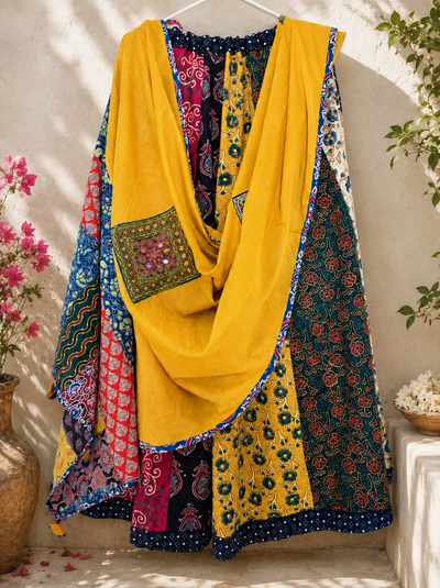 🌻Navrang ~ Amaltas Ajrakh Skirt and Dupatta Set