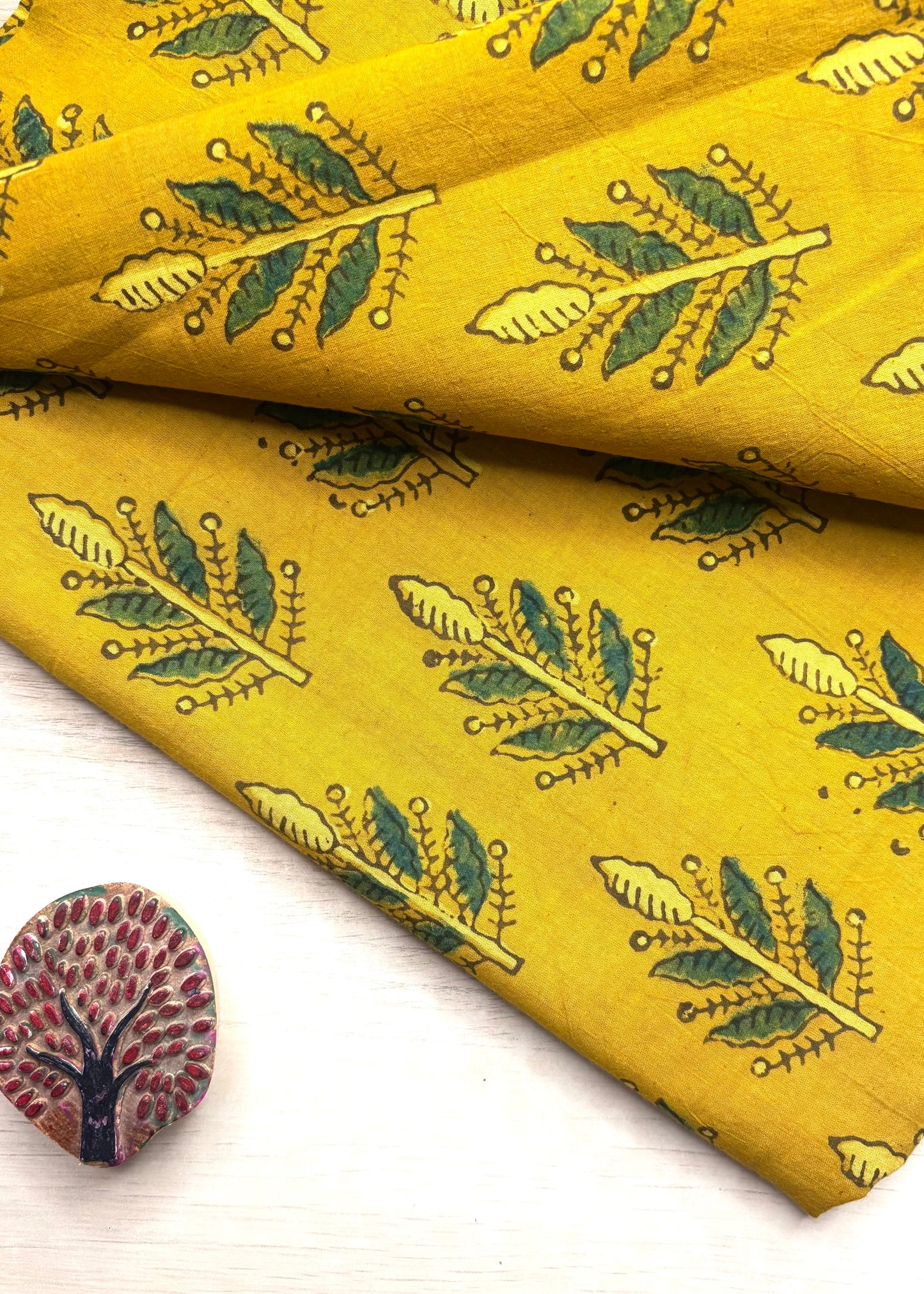 Mustard Yellow Cotton Ajrakh Fabric