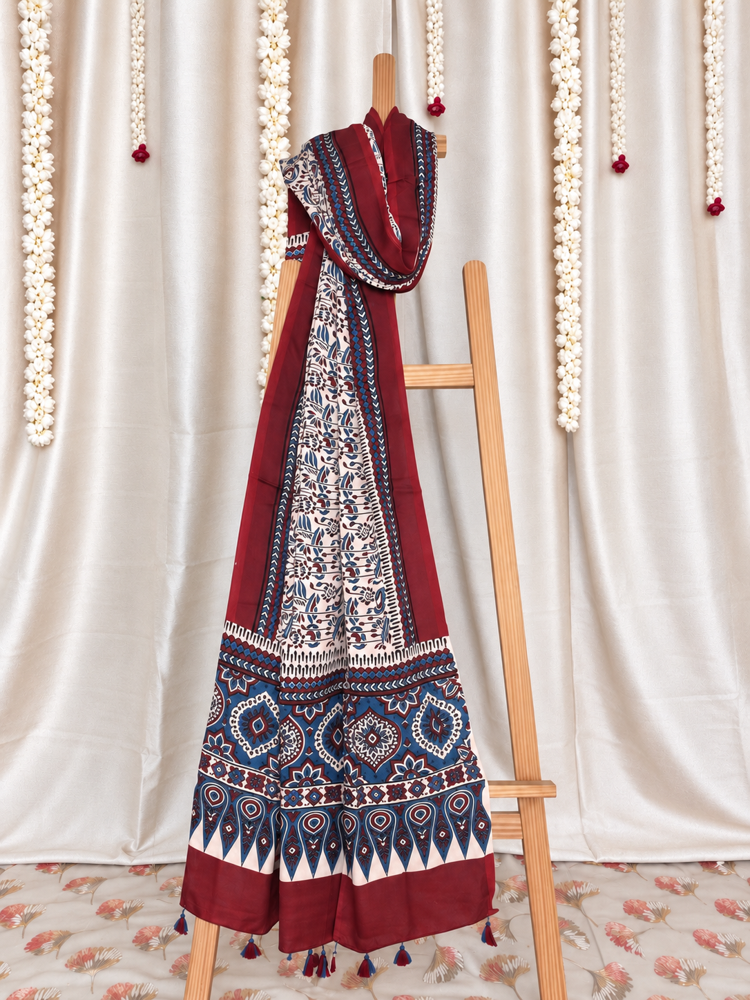 Dastaan-e-Ajrakh ✨ Modal Silk Dupatta ~ Ivory Gulbahaar