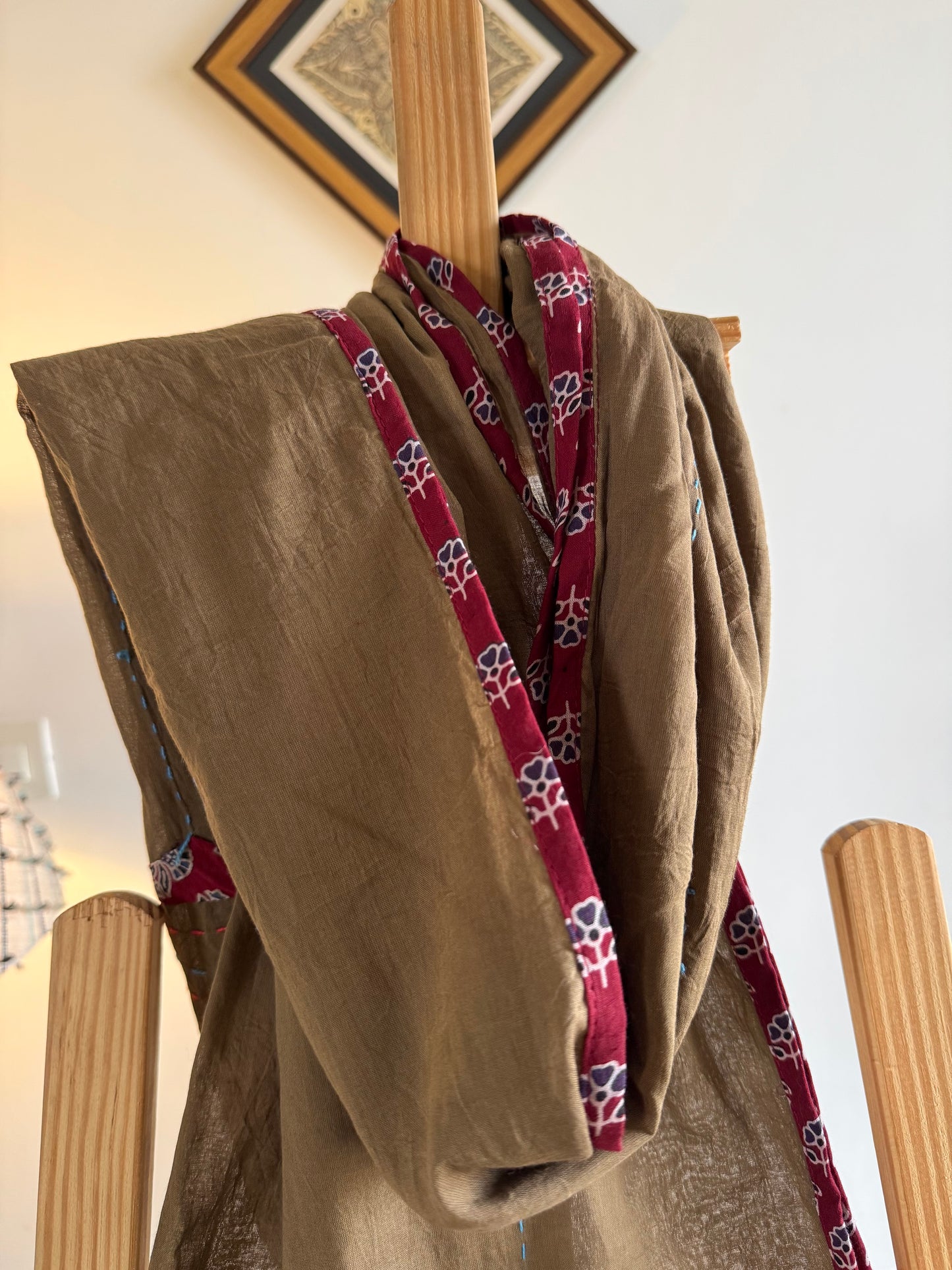 Ajrakh Applique & Kantha Embroidered Dupatta ~ Coco with Red Patchwork