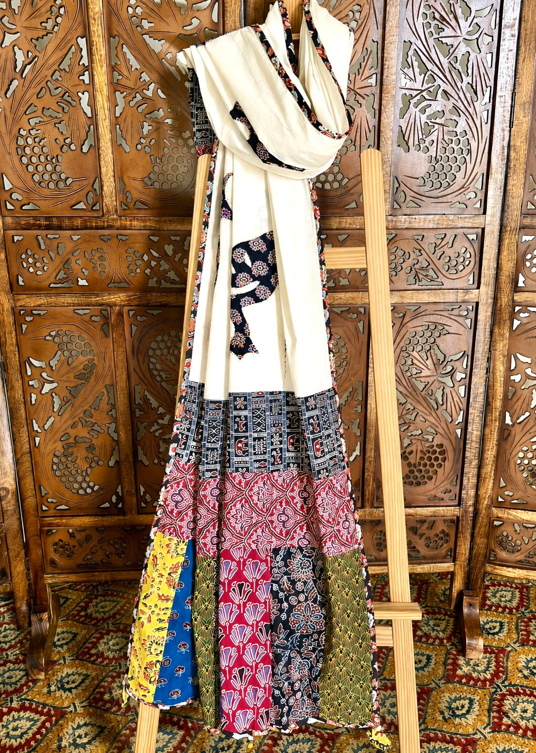 Ajrakh Applique & Kantha Embroidered ~ Mor Angan Dupatta