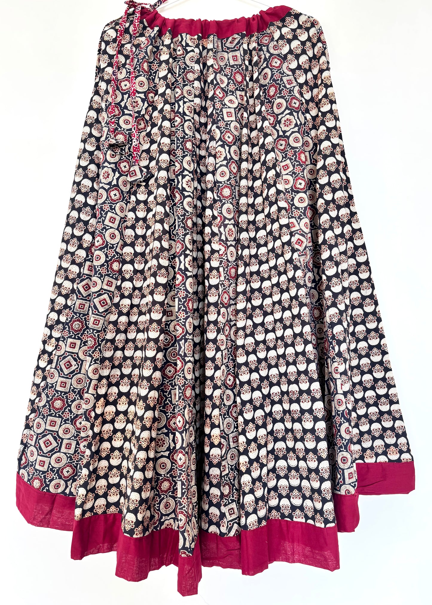 ✨Navrang ~ Ajrakh Lehenga and Dupatta Set ~ Wine Red w/ Black