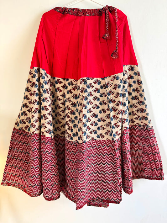 🌻Navrang ~ Ajrakh Handcrafted Lehengas ~ Cherry Red