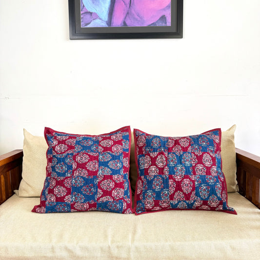 Ajrakh Cushion Covers ~ Bouquet Motif ~ Set of 2