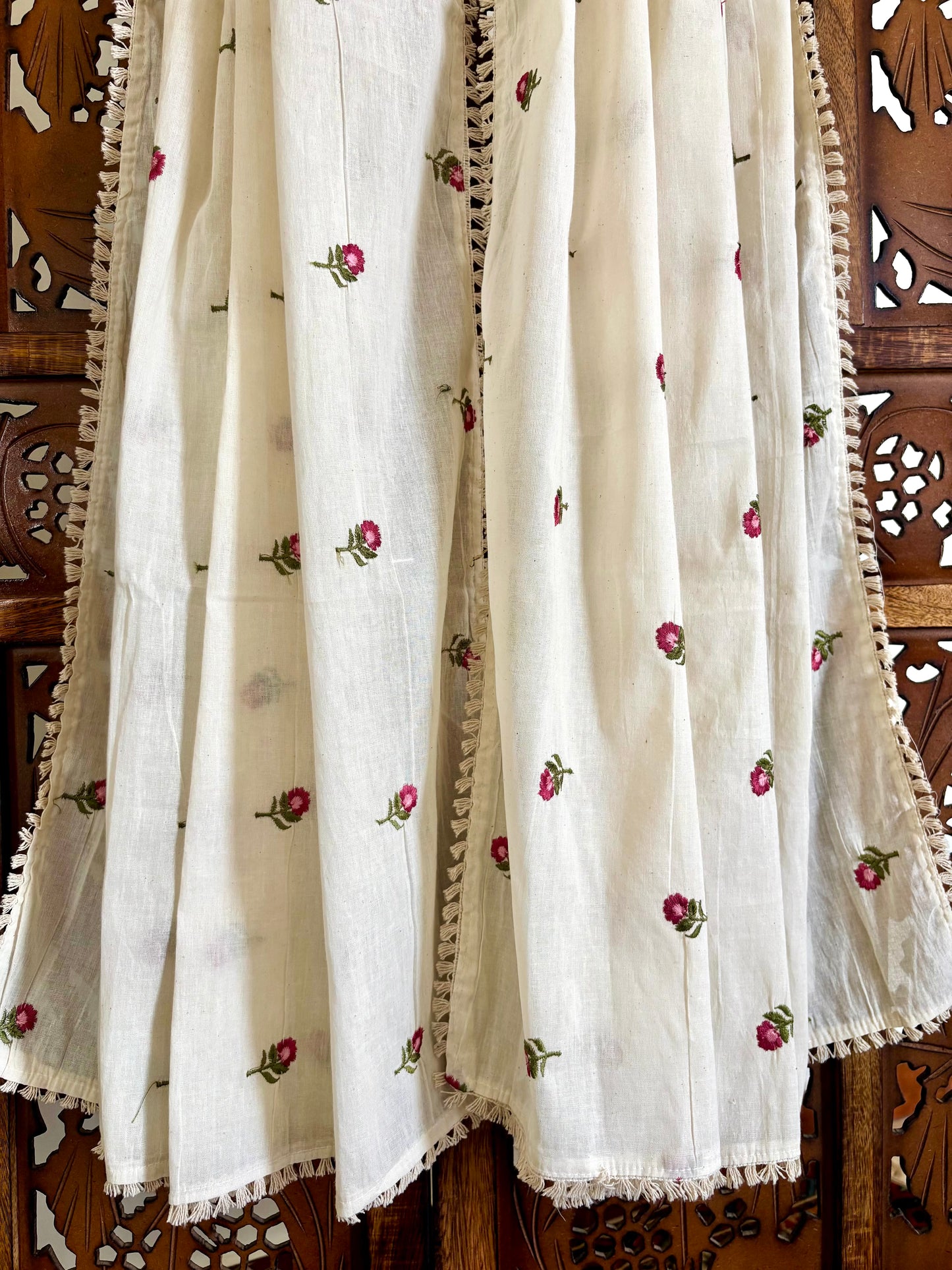 Khadi Cotton Dupatta ~ Wild Bloom Berry Blossom