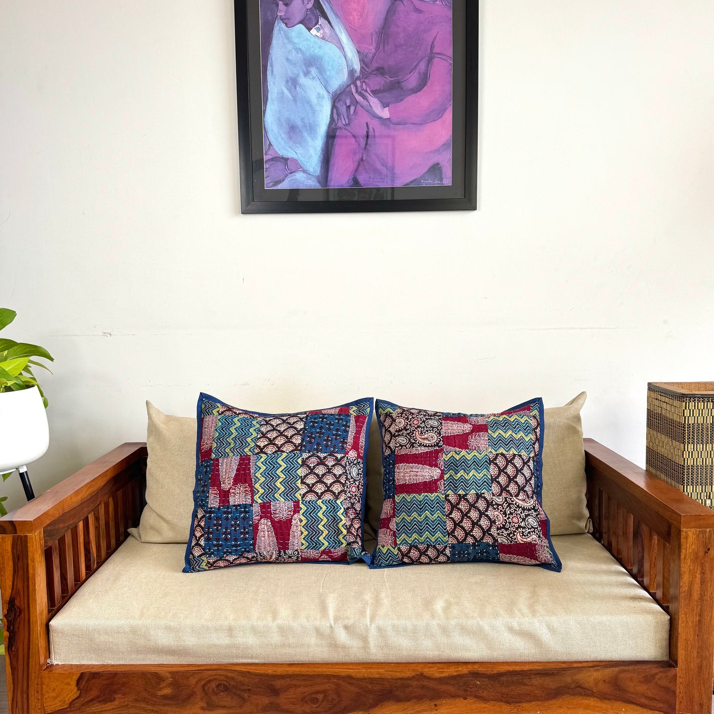 Ajrakh Cushion Covers ~ Zigzag Motif ~ Set of 2
