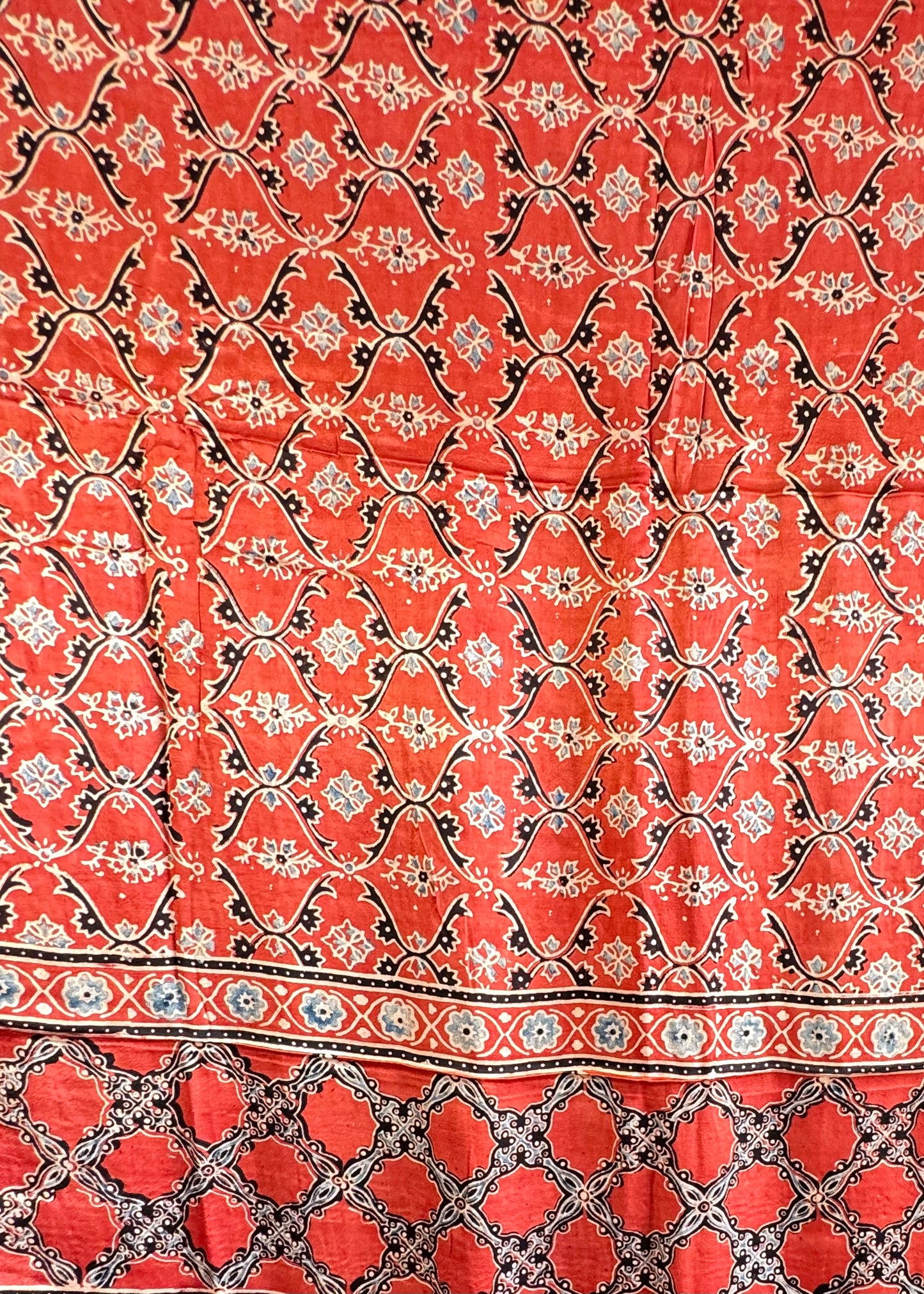 Modal Silk Ajrakh Dupatta ~ Brick Red Vine Motif w/ Zari