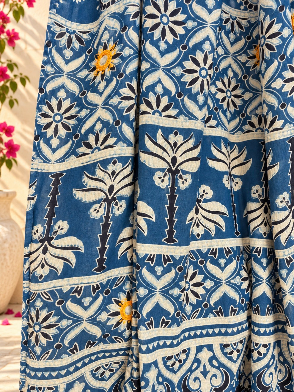 Rangrez🔅Ajrakh Mulmul Cotton Dupattas with Embroidery ~ Neel Bahaar