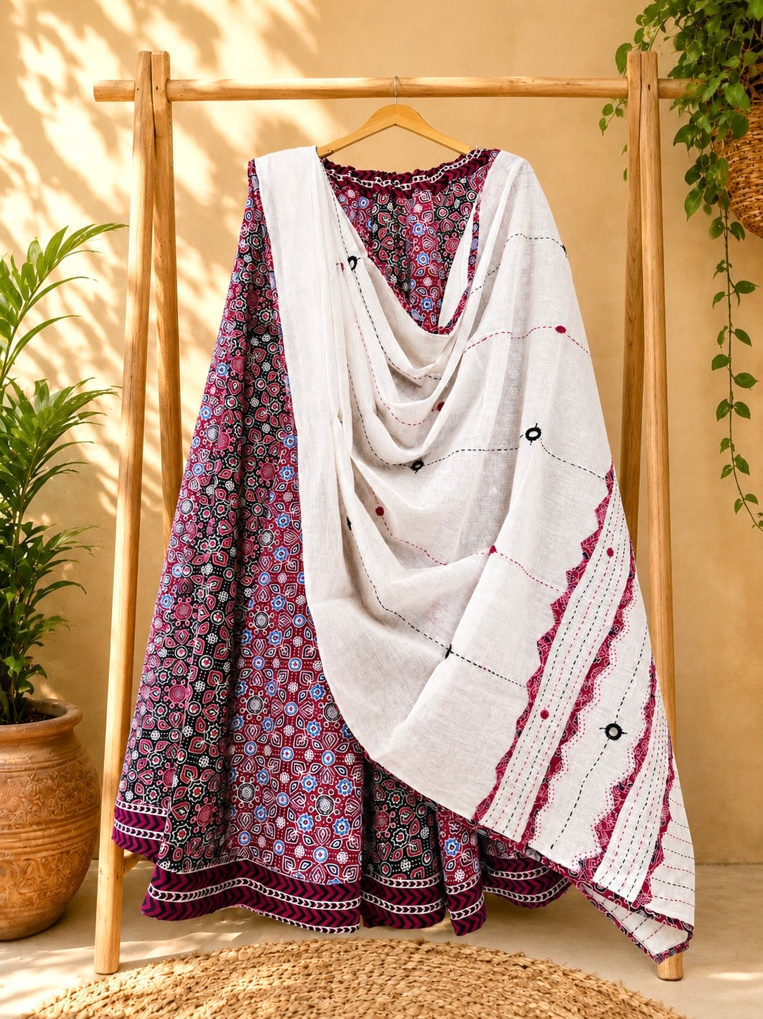 🌻Navrang ~ Noor Ajrakh Skirt and Dupatta Set