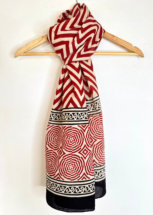 Raag🪷Mulmul Cotton Stoles ~ Zigzag Red