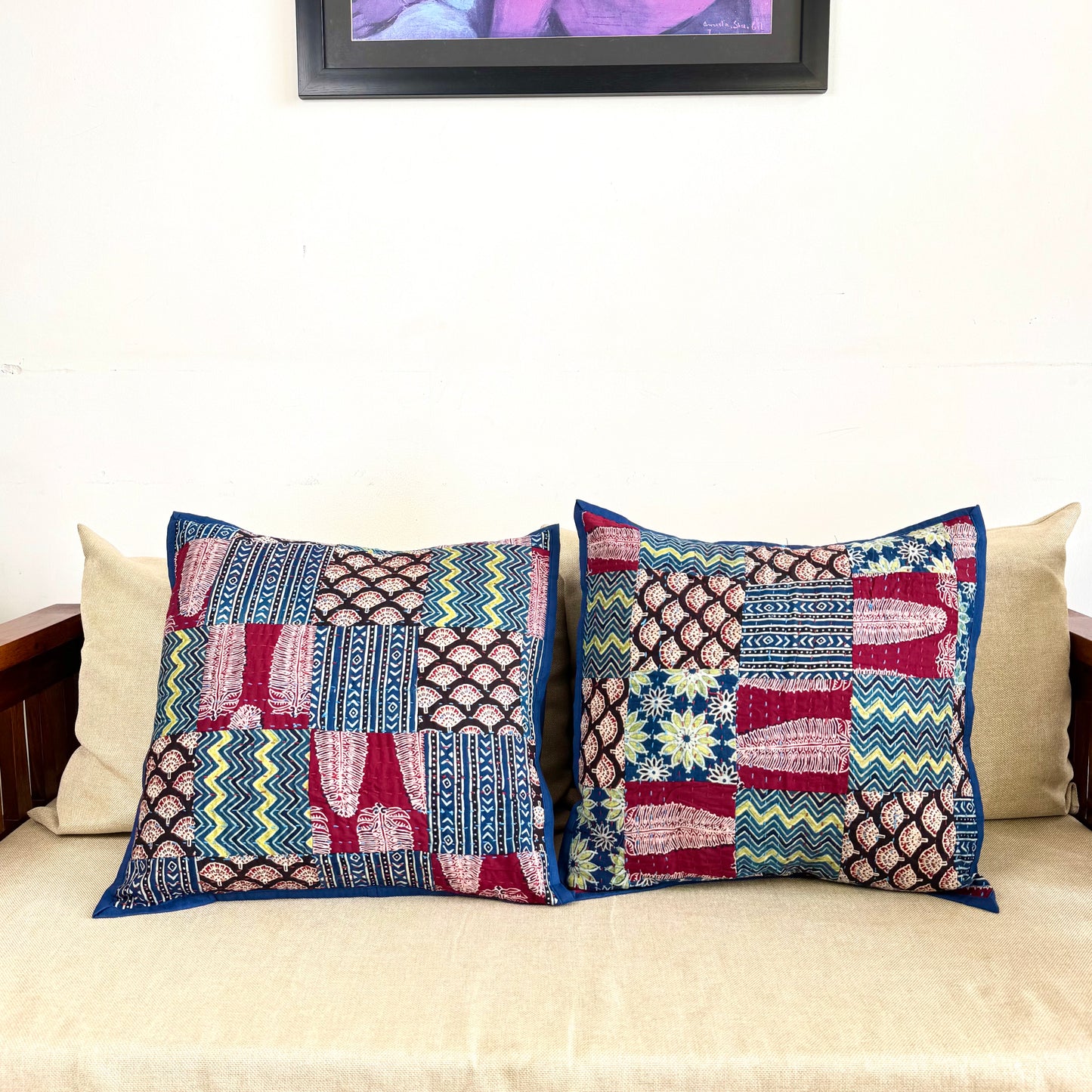 Ajrakh Cushion Covers ~ Fern Motif ~ Set of 2