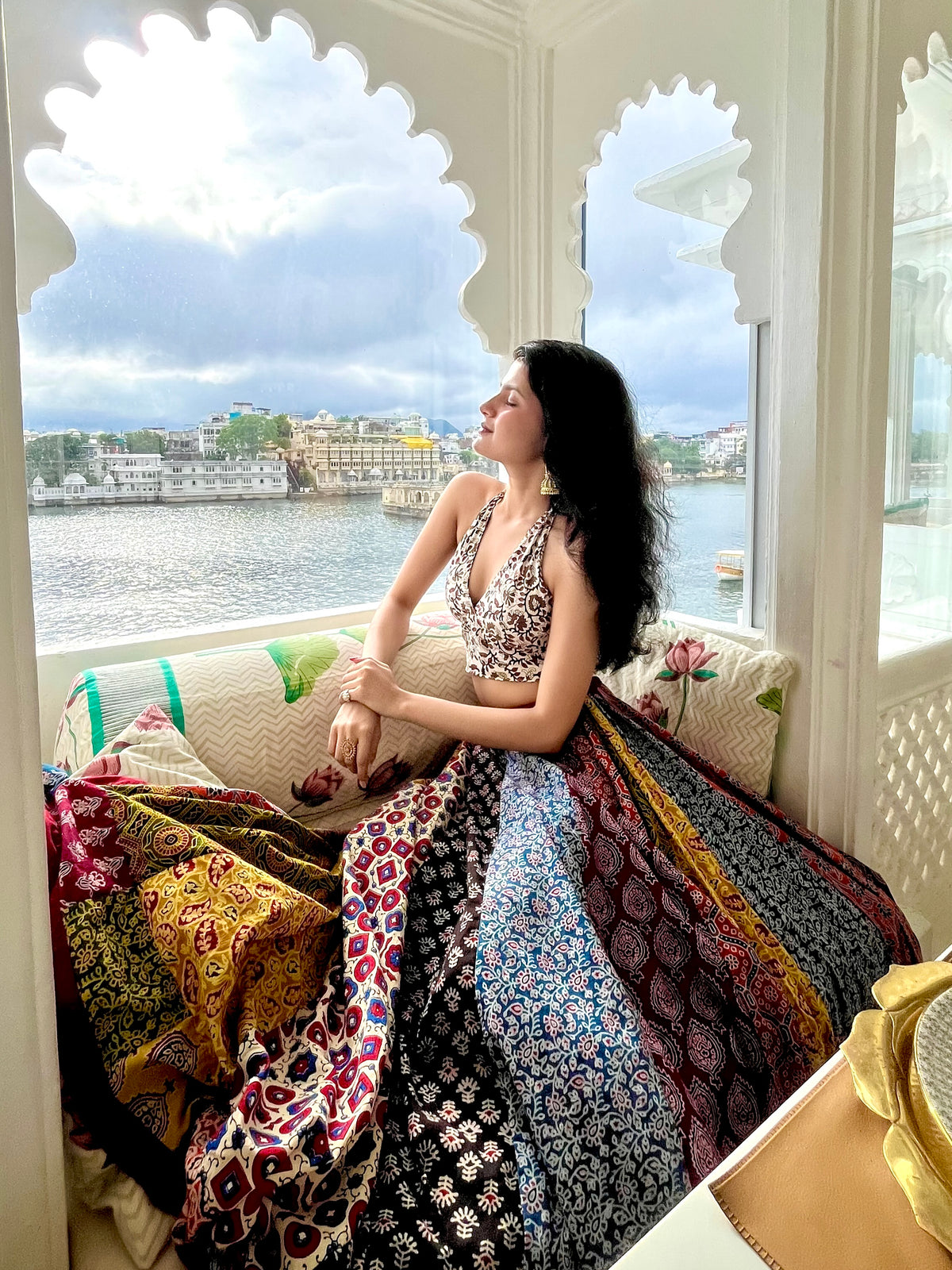 🌻Navrang ~ Gulal Ajrakh Skirt and Dupatta Set