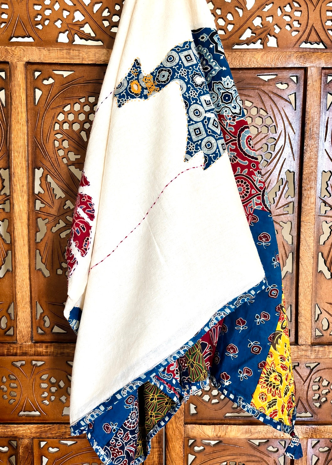 Ajrakh Applique & Kantha Embroidered ~ Mor Angan Dupatta