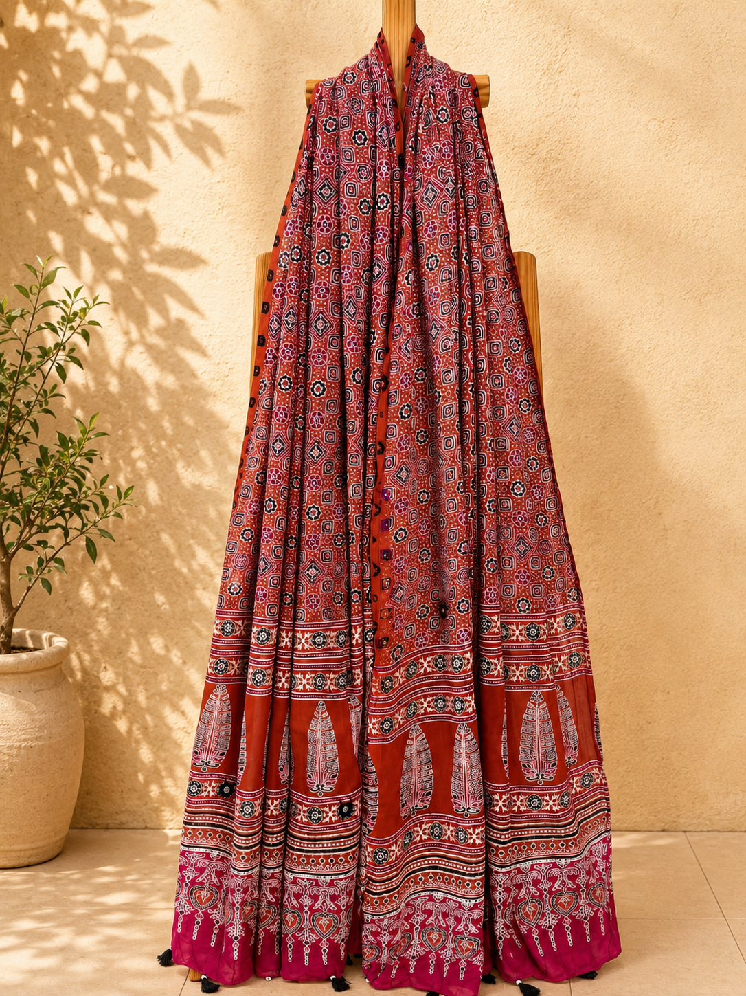 ⚜ Dharohar ~ Royal Blue & Maroon Ajrakh Lehenga & Dupatta Set
