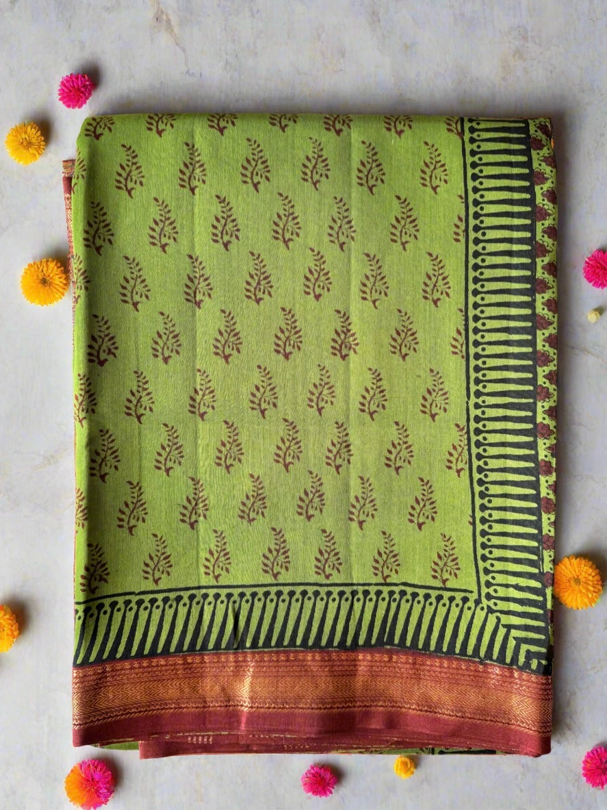 Forest Fern - Green Maheshwari Saree