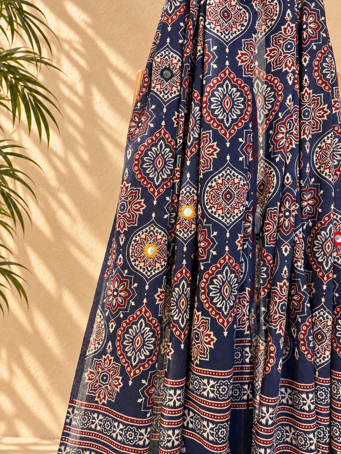 Rangrez🔅Ajrakh Mulmul Dupattas with Embroidery ~ Midnight Beauty